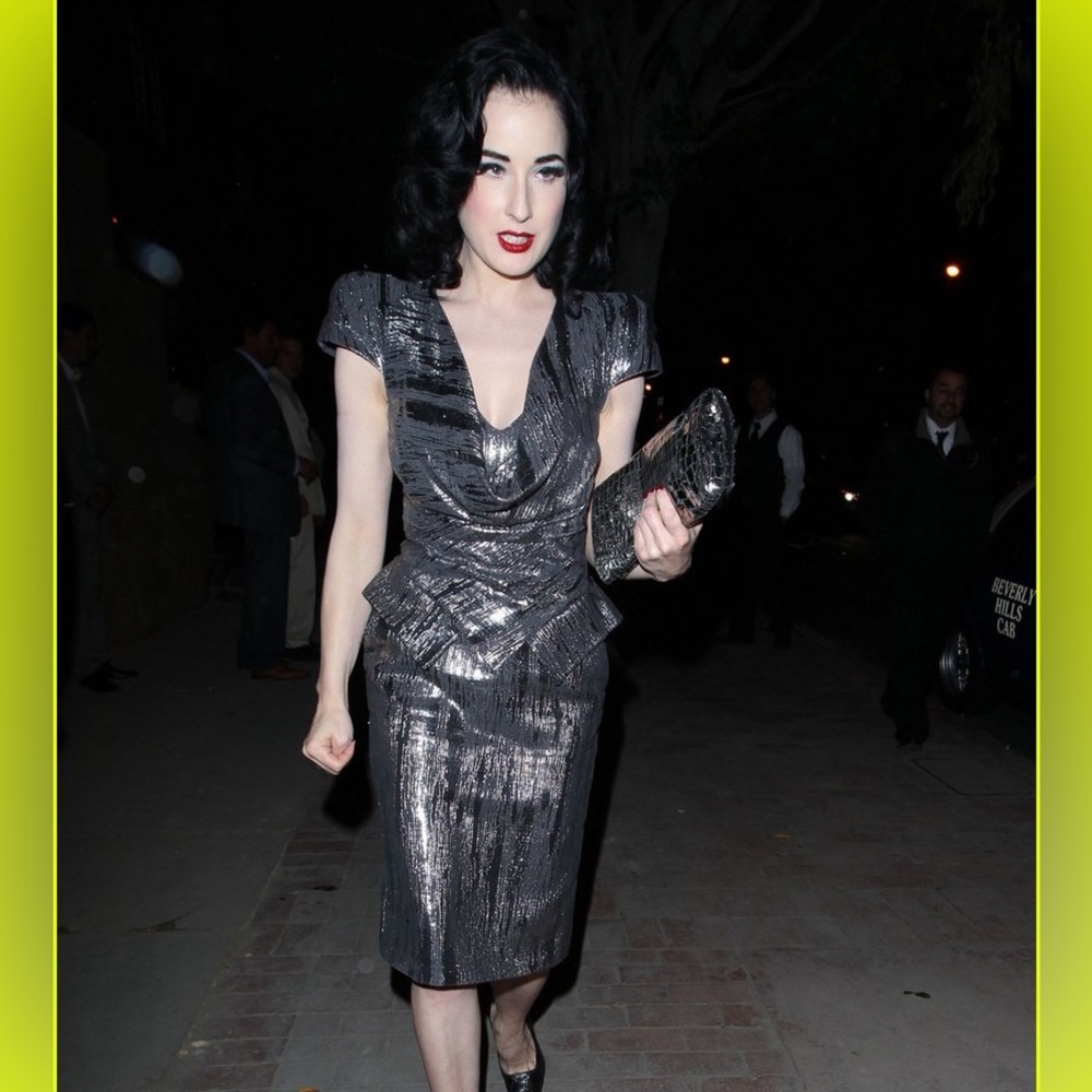 Alexander McQueen Metallic Charcoal Gray Draped Peplum Dress - Picture 5 of 8